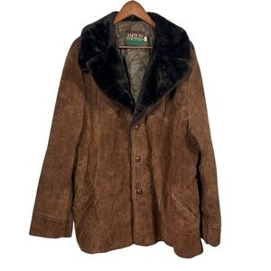 Y2K Womens Chocolate Brown Suede Afghan Faux Fur Collar Coat XL Boho